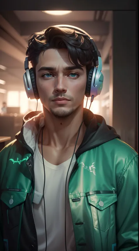 Theres a man wearing headphones and a sweatshirt sitting at a table, Streamer do Twitch / Jogador , foto de perfil 1024px, Streamer do Twitch, com fones de ouvido, usando um fone de ouvido para jogos, imagem frontal, Anton Fadeev 8 K, usando fone de ouvido...