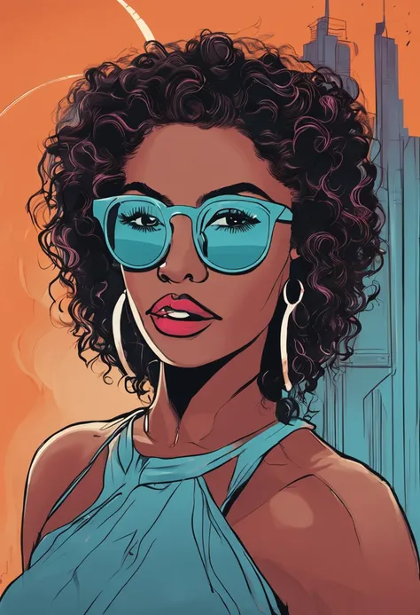 Menina bonito negra, com cabelo azul, eyeglass