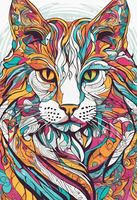 um close up de um Gatinho correndo em um fundo colorido, Gatinho digital, arte vetorial altamente detalhada, Jen Bartel, estilo de arte impressionante, estilo de arte vetorial, arte do Adobe Illustrator, Arte de Alessandro Pautasso, Arte vetorial HD, Horse...