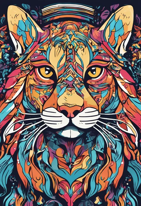 um close up de um Gatinho correndo em um fundo colorido, Gatinho digital, arte vetorial altamente detalhada, Jen Bartel, estilo de arte impressionante, estilo de arte vetorial, arte do Adobe Illustrator, Arte de Alessandro Pautasso, Arte vetorial HD, Horse...