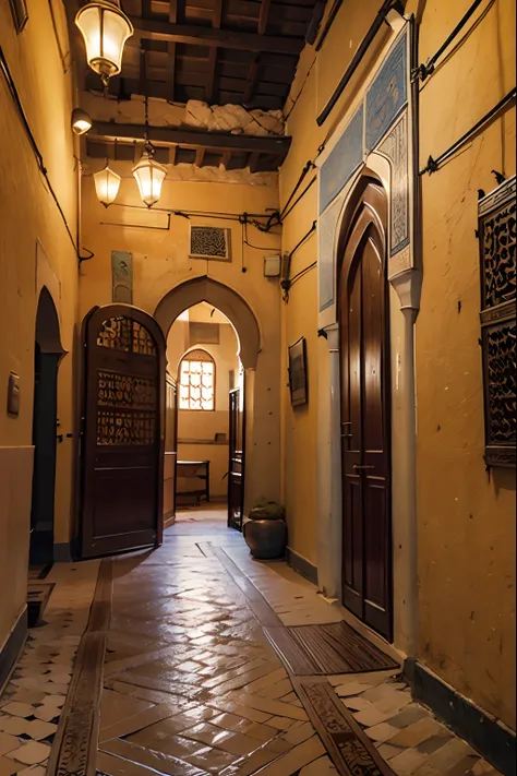 Medieval riad environnement moroccan hyper realistic super detailed Dynamic shot