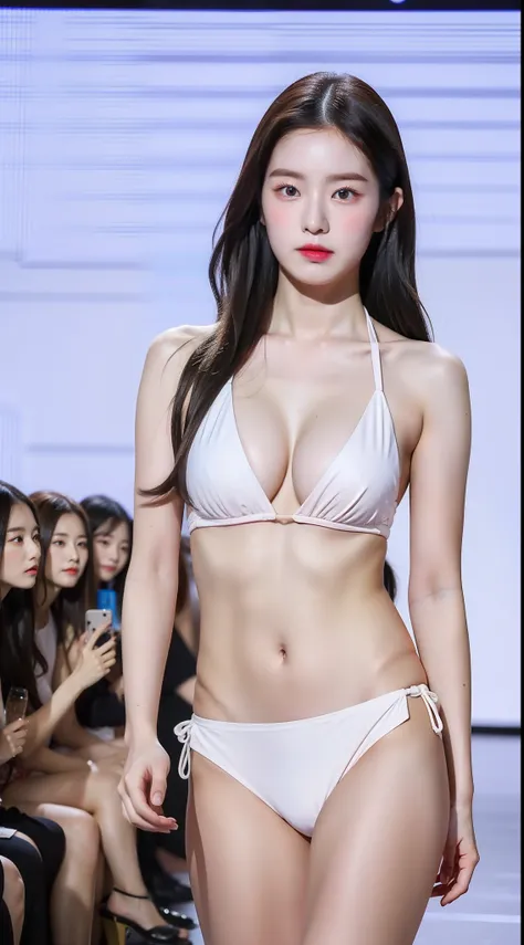 Onegirl、a Korean girl、The bikini、full bodyesbian、large full breasts、Model Pose、Fashion Show Stage、walking、