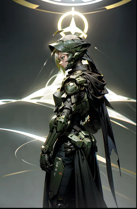 Futuristic fantasy, jhon 117, futurista, (armadura, jefe maestro Halo combat evolved , Verde oscuro: 1.1), 1hombre, Maravilla de la ingenieria, presencia super soldado, Disfraz de combate de Epic Guardian,