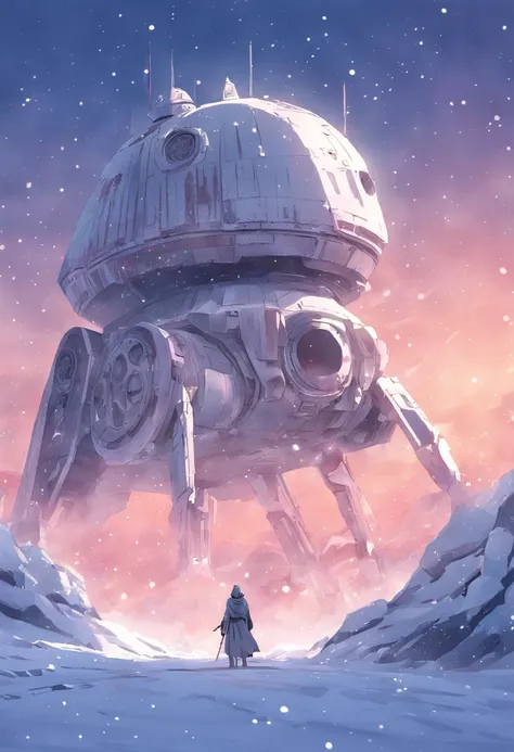 Star Wars in St. Walker, snowy landscape, Futuristic details, Cinematic style, Digital art, illusory engine, Highly detailed, Bokeh