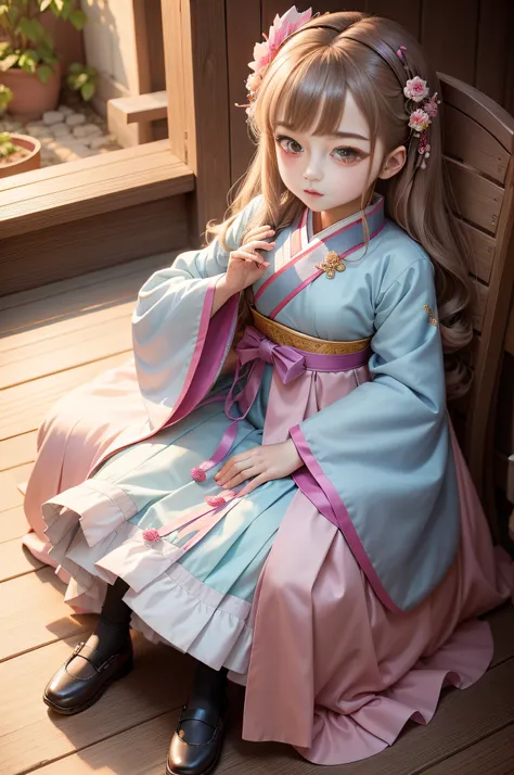 hanbok　doress　Hanfu　Gamine　kawaii　top grade　refinement　childish　jolly　royalty　nobles　a gorgeous　a junior high school student