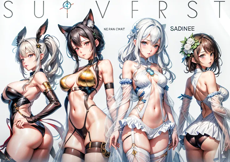 anime characters in lingersuits posing for a picture in front of a white background, guweiz on pixiv artstation, guweiz, pixiv, pixiv 3dcg, guweiz on artstation pixiv, pixiv style, girls frontline universe, top rated on pixiv, at pixiv, trending on artstat...