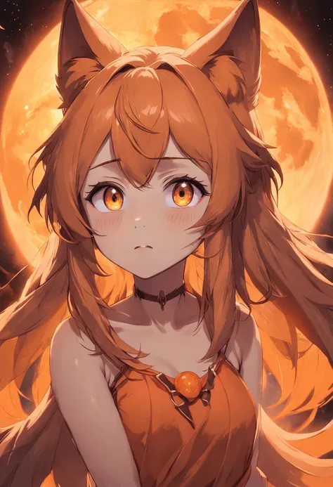 The wolf groaned Orange Moon，head portrait，ember，beast ear，Handsome，Moe girl，super adorable