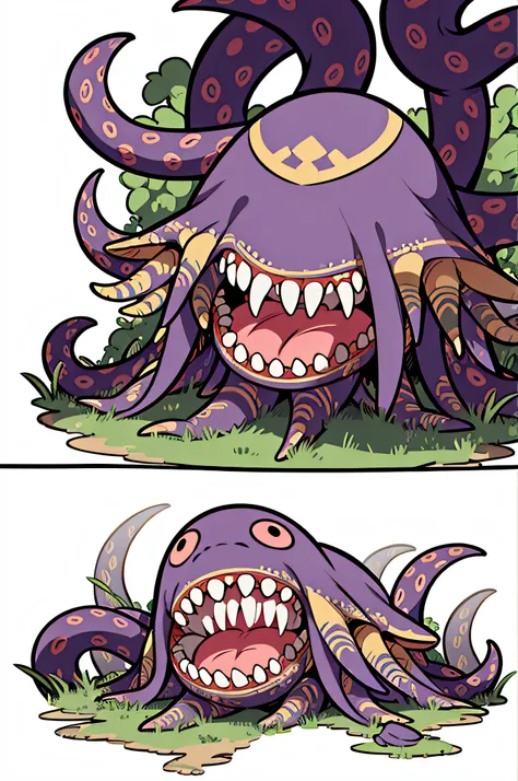 monster concept design, vector, white background, sprite art, masterpiece, high quality, character frames, character poses, tentacles,