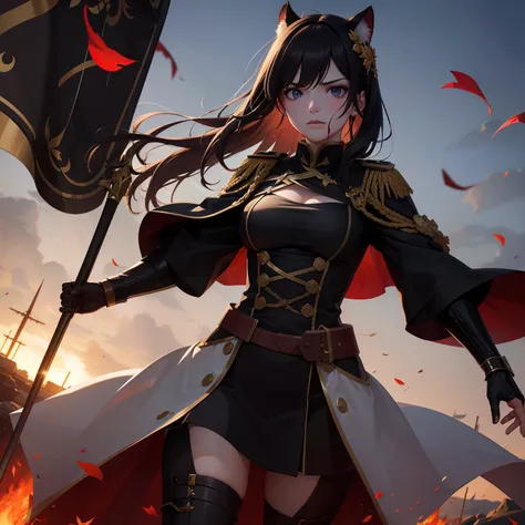 Under the poisonous autumn sun，The female general is dressed in a military uniform，Holding a Excalibur in his hand。The golden armor that was originally golden shone with golden light。The black hair was tied up on the top of the head without a trace，She was...