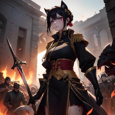 Under the poisonous autumn sun，The female general is dressed in a military uniform，Holding a Excalibur in his hand。The golden armor that was originally golden shone with golden light。The black hair was tied up on the top of the head without a trace，She was...