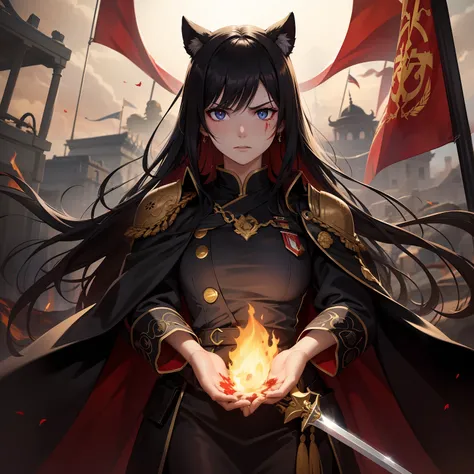 Under the poisonous autumn sun，The female general is dressed in a military uniform，Holding a Excalibur in his hand。The golden armor that was originally golden shone with golden light。The black hair was tied up on the top of the head without a trace，She was...