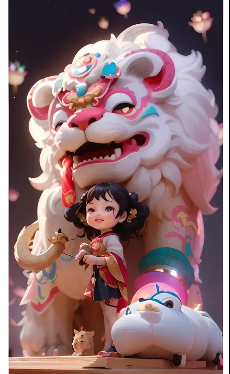 a close up of a statue of a girl holding a lion, by Ryan Yee, by Yang J, adorable digital painting, artwork in the style of guweiz, by Tooth Wu, cute detailed digital art, artgerm and atey ghailan, cute detailed artwork, rossdraws global illumination, ross...