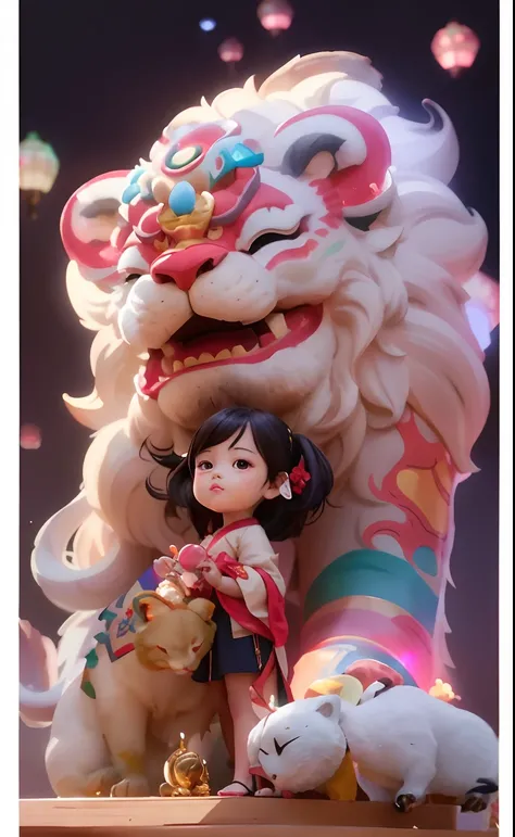 a close up of a statue of a girl holding a lion, by Ryan Yee, by Yang J, adorable digital painting, artwork in the style of guweiz, by Tooth Wu, cute detailed digital art, artgerm and atey ghailan, cute detailed artwork, rossdraws global illumination, ross...