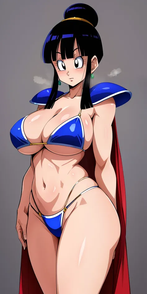 chichi_dbz, standing, solo, large_breasts, Chichi_Bikini_Armor, masterpiece, best quality, detailed face, detailed eyes, highres, I posed erotic,Perfect eyes, successful face,