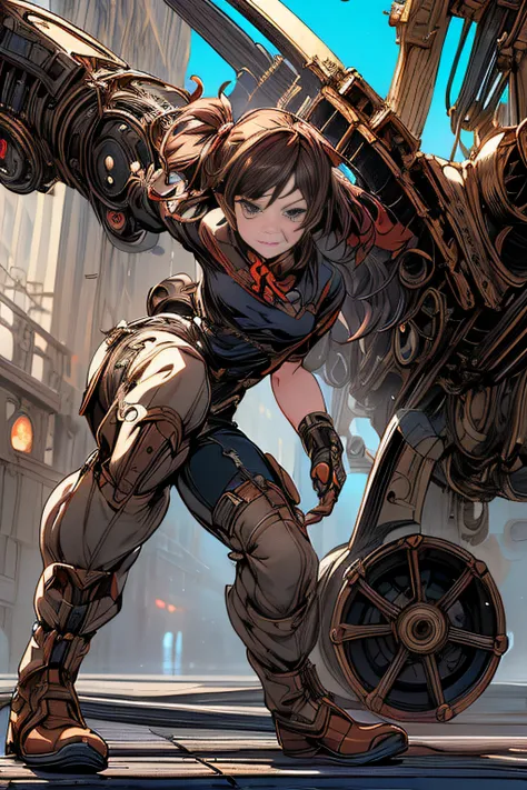 (comic book style),(linear art_Anime),(masutepiece, Best Quality, ),(Laura Bad Picture:1.2),(Lora Add Details:1.2),Highly detailed flat color work in 8K,1 girl in,steampunc、machinery background