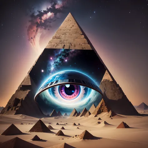 big pyramid with a big eye in space, da Vinci style --auto --s2