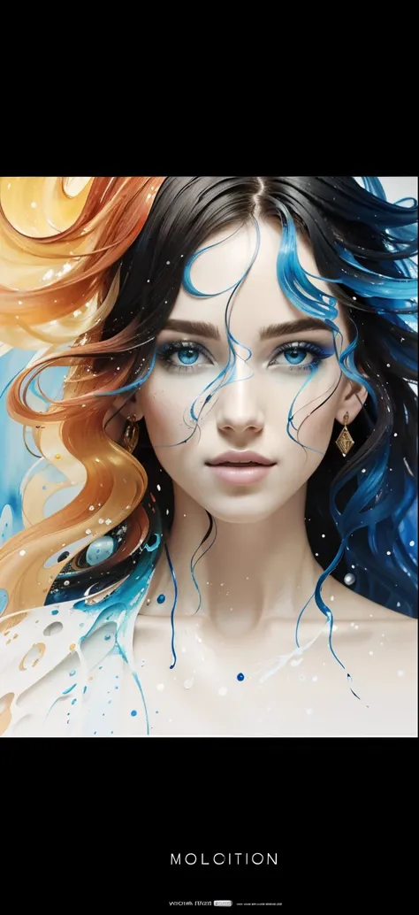 Colorful beautiful girl: a giru 28-years old, messy hair, oil painting, nice perfect face with soft skinice perfect face, blue yellow colors, light purple and violet additions, light red additions, intricate detail, splash screen, 8k resolution, masterpiec...