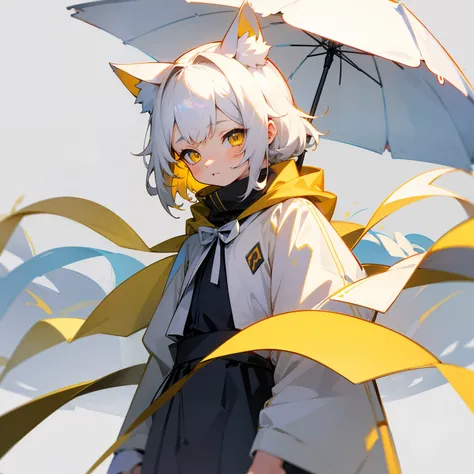 1girl，shota，(high-definition quality，Masterpiece level)，Fresh and cold girl character，Cat ears and cat tail accentuate the characters sense of belonging，The yellow eyes and the color of the white hair echo each other，The clean lines of the yellow ancient c...