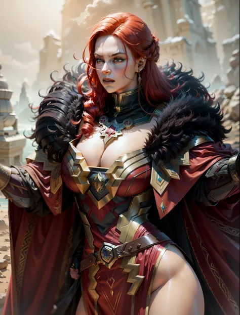 Asgard，red hair , veneno, Senhora Cavaleiro，Anatomia correta，epic fantasy digital art，tmasterpiece，8k，high-definition resolution，desenho detalhado，Qulidade Superior，, Epic composition,