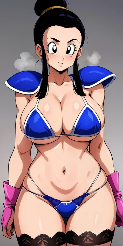 chichi_dbz, standing, solo, large_breasts, chichi_bikini_armor, masterpiece, micro bikini, best quality, detailed face, detailed...