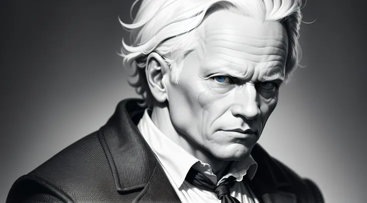 "Philosopher Schopenhauer in high quality monochrome portrait."