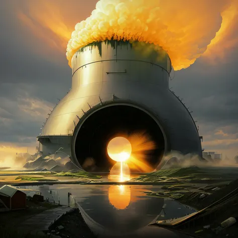 There was a man standing in front of a big pipe, smelting pitbeeple, surreal concept art, recusion beeple, surreal gediminas pranckevicius, beeple and greg rutkowski, stefan koidl inspired, epic surrealist 8K oil painting, beeple art, beeple ，nuclear explo...