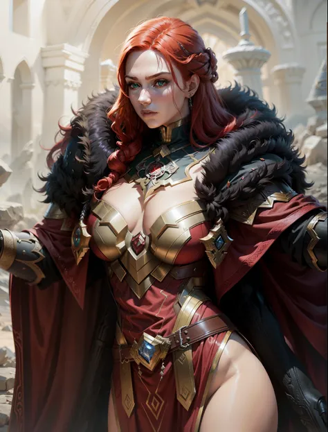 Asgard，red hair , veneno, Senhora Cavaleiro，Anatomia correta，epic fantasy digital art，tmasterpiece，8k，high-definition resolution，desenho detalhado，Qulidade Superior，, Epic composition,