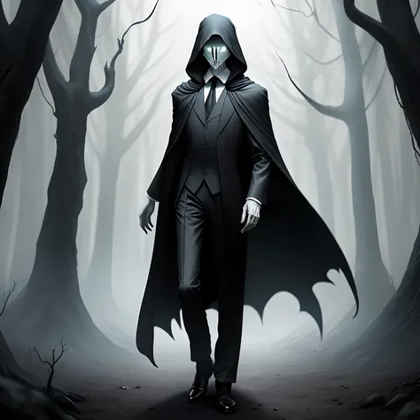 A fantasy version of Slenderman, with six fingers and two thumbs on each hand, dressed in necromancer robes