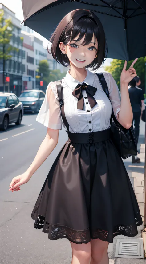 tmasterpiece，high high quality，Best quality at best，k hd，详细的脸，Detailed body，1man 1girl，with short black hair，whitet-shirt，(Happy expression:1.5)，(Happy face:1.5)，（Walking down the street hand in hand：1.3），Looks engaged，Off the street，The weather is gloomy，...