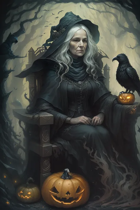 An old witch sat in a chair,Holding a crow in his arms,The old witchs face was wrinkled like oracle bones,The old witch is an old woman,The old ladys face wrinkled deeply, The old womans lips were chapped and twisted,The mutilated teeth on the old witchs f...