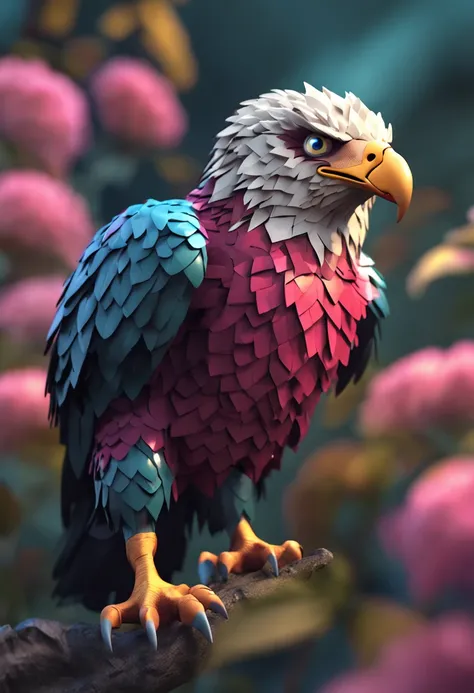 Cute little colored eagle, vray render, kawai, Smile