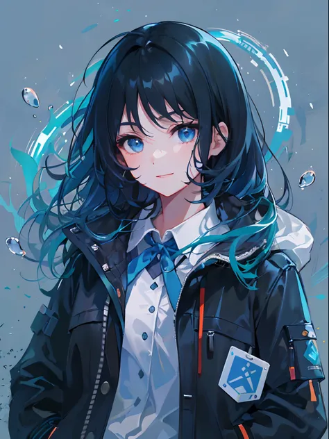 ((top-quality)), ((​masterpiece)), ((ultra-detailliert)), (extremely delicate and beautiful), girl with, 独奏, cold attitude,((Black jacket)),She is very(relax)with  the(Settled down)Looks,A dark-haired, depth of fields,evil smile,Bubble, under the water, Ai...