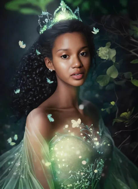 uma mulher com uma tia e um vestido verde em uma floresta, retrato bonito da fantasia, retrato bonito da arte da fantasia, a stunning young ethereal figure, bela arte digital, ethereal beauty, Retrato de uma fada, Retrato da princesa da fada, linda donzela...