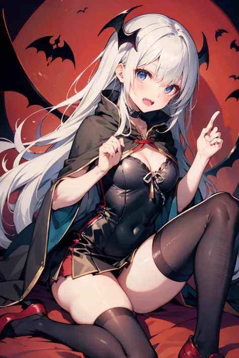 top-quality、Full limbs、complete fingers、{Slender beauty、knee high、School swim wear}、cloaks、double tooth、Show fangs、Vampire Woman、Succubus、a miniskirt