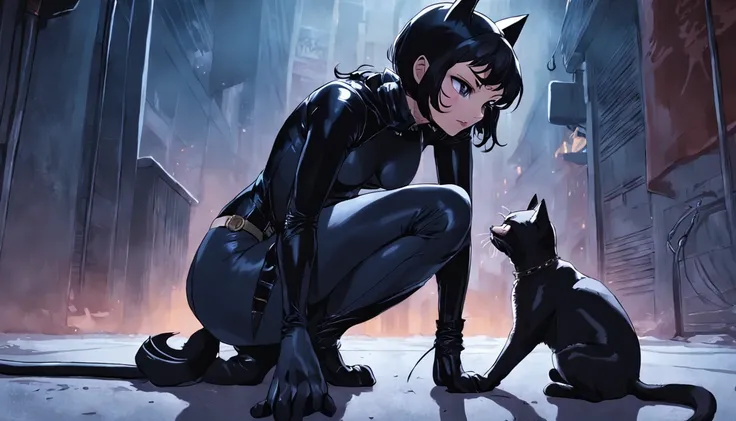 Catwoman and dog fight，The cat lady stood up and patted the dogs head with her paw