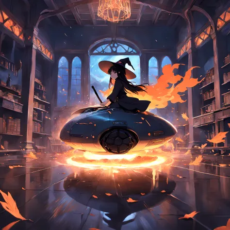 witch on the flying robot vacuum