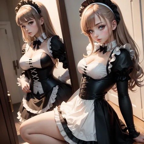 Anime maid, anime girl in maid outfit, tight maid dress, corseted, narrow waist, high heels