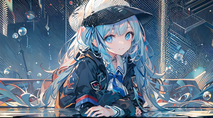 ((top-quality)), ((​masterpiece)), ((ultra-detailliert)), (extremely delicate and beautiful), girl with, 独奏, cold attitude,((Black jacket)),She is very(relax)with  the(Settled down)Looks,A dark-haired, depth of fields,evil smile,Bubble, under the water, Ai...