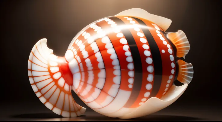 a realistic photo of a transparent porcelain (Junonia) shell of big size (white and light red) color with a black background in photo lab lighting.