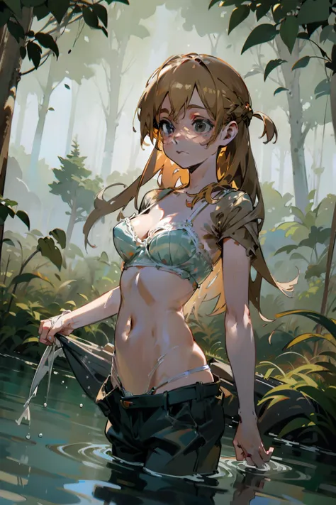 sfw,Girl with blonde hair and freckles,Girl swiming In The forests river,1girl in,Blonde hair,Side tail,offcial art,Unity 8k,ultra-detailliert,Beautiful and aesthetic,masutepiece,top-quality,dynamic ungle,cowboyshot,Timost Beautiful Chaos Formo,Elegant,Abr...