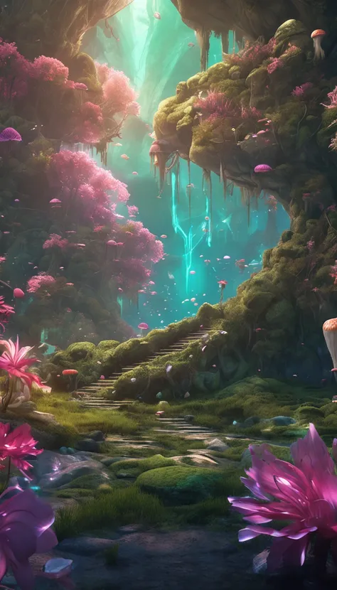 masterpiece, best quality, high quality,extremely detailed CG unity 8k wallpaper, An enchanting and dreamy scene of a fantasy forest, with towering trees, glowing mushrooms, and hidden fairy glens, creating a sense of mystique and enchantment, artstation, ...