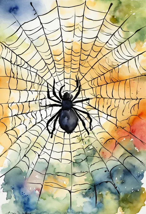 nothing background，A black spider on a cobweb，PNG format