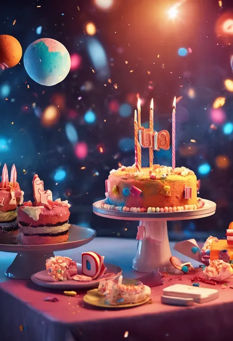 a party cake with a theme of outer space