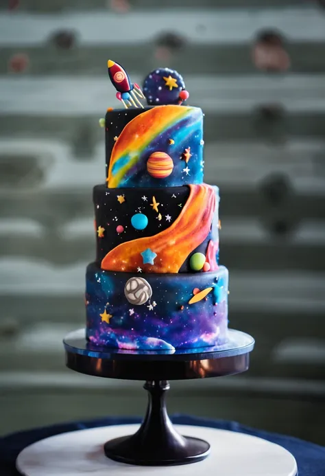 um bolo em cima de uma mesa, Cake confectionery with outer space theme