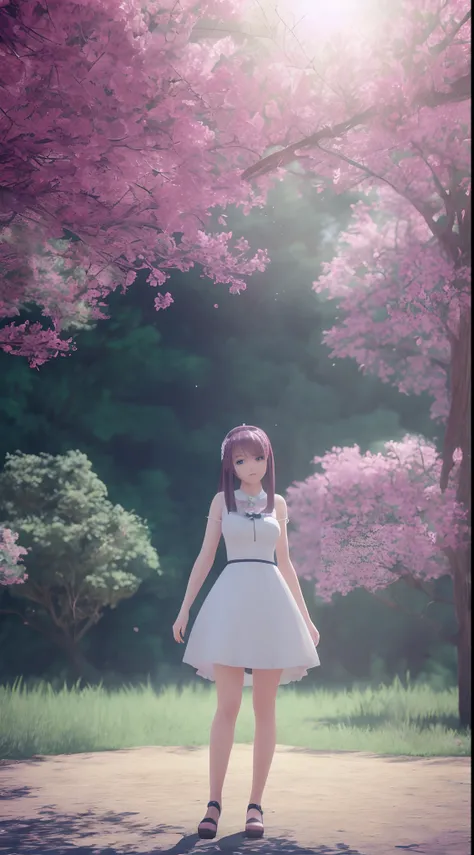 a woman in a dress standing in front of a tree, realistic anime 3 d style, 2. 5 d cgi anime fantasy artwork, realistic anime art style, realistic anime artstyle, realistic anime style at pixiv, 3 d anime realistic, photorealistic anime girl render, cgsocie...