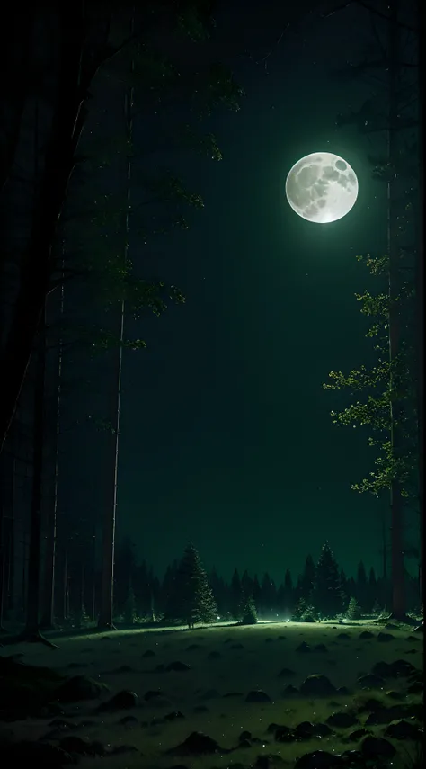 a green full moon shines brightly in the night sky, night time raid, an image of a moonlit forest, full moon background, green glow, green hue, night forest background, glowing green, pale green glow, a green, green wallpaper background, night background, ...