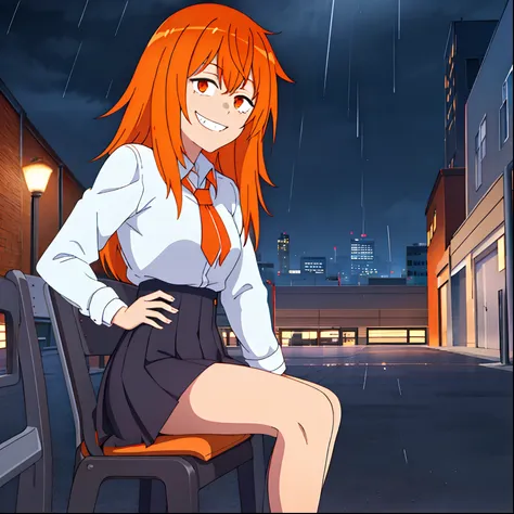 1girl, solo,sitting, city_alley,  masterpiece, school uniform, professional artwork, famous artwork, perfect face, orange hair, ...