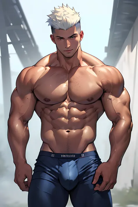 ((Best Quality, 8K, ultra-detailed, Masterpiece: 1.3)), 1boy, shiny skin, sharp, Perfect Body Beauty, realistic shaded perfect body,("bikini pants, big bulge ":1.2),(dynamic pose:1.1), thigh