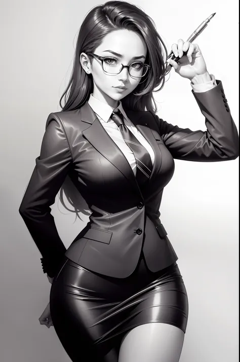 Draw a woman with glasses and tie, Line sketch, ink pen sketch, Line sketch!!, Ink sketch, anime sketch, black ink rough sketch, scribble sketch, ink manga drawing, Pen sketch, thick line drawing, author：Love light, face line drawing, ink and watercolor pa...