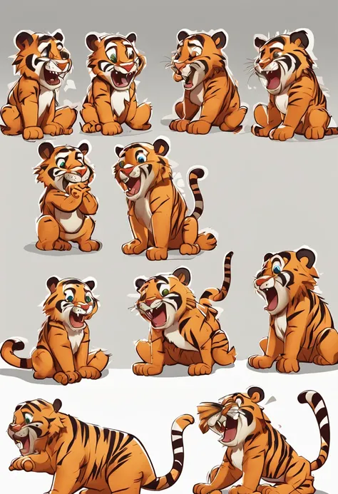 Multiple poses and expressions of tiger wearing diapers, cheerfulness, Angry, Cry, Situational descriptions that express love, etc, Emoticon pack, related character, sculpted, 500x500